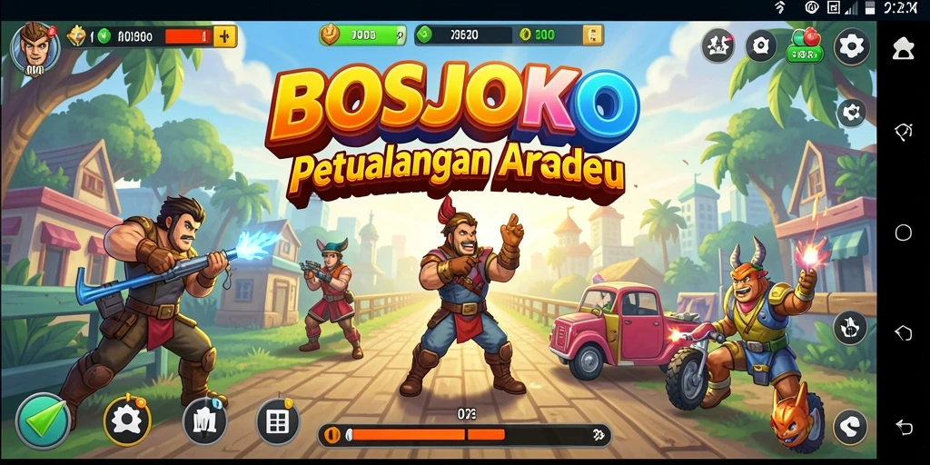 Tangkapan layar utama gameplay BOSJOKO yang menunjukkan aksi mendebarkan.