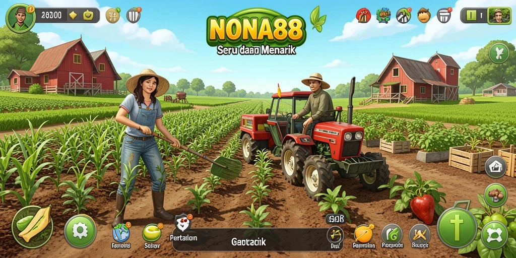 Tampilan gameplay seru NONA88 dengan aktivitas bertani yang menyenangkan.