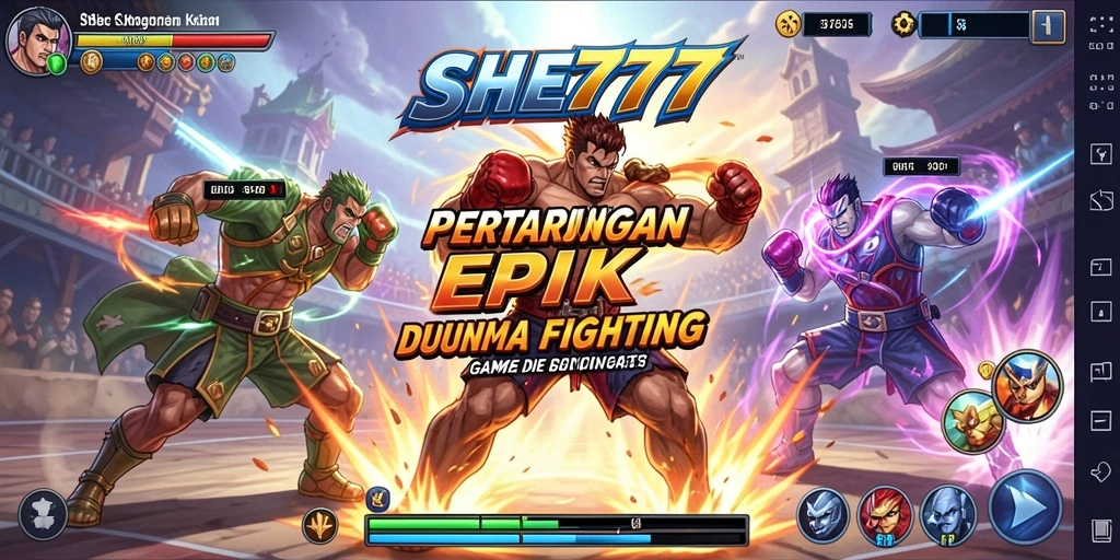Tangkapan layar permainan SHE777 menunjukkan pertempuran seru antara karakter yang kuat.
